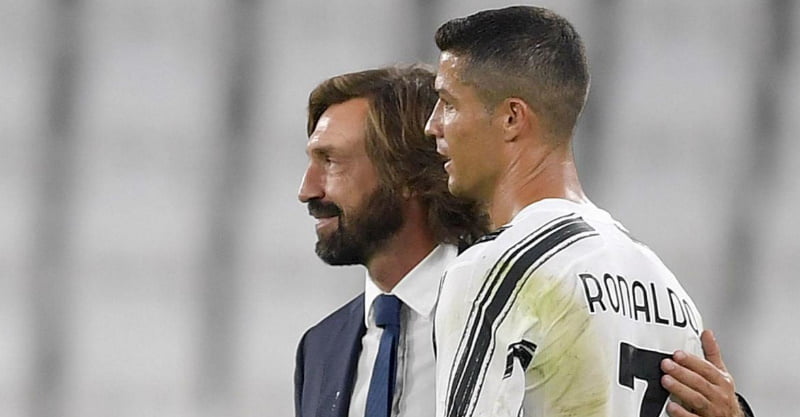 Cristiano Ronaldo com o treinador da Juventus Andrea Pirlo