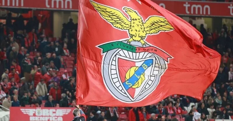 Adeptos do Benfica erguem bandeira do clube