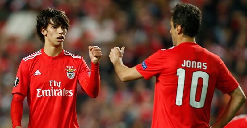 Jonas e João Félix celebram um golo pelo Benfica