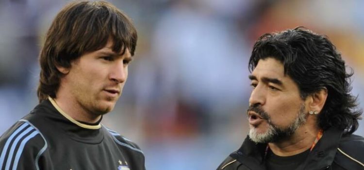 Lionel Messi e Diego Aramando Maradona na seleção argentina