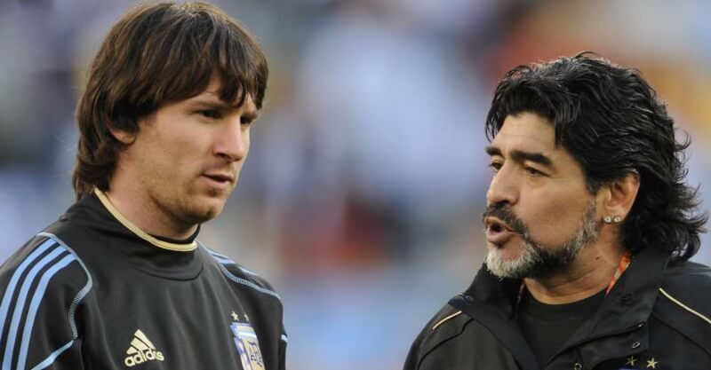 Lionel Messi e Diego Aramando Maradona na seleção argentina