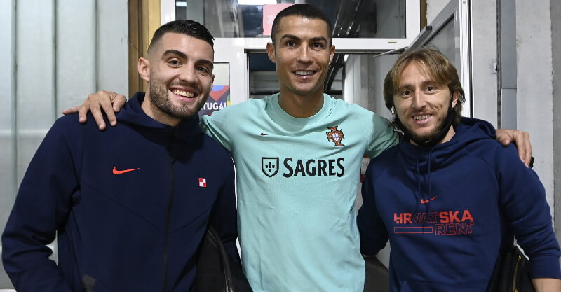 Cristiano Ronaldo, Mateo Kovacic e Luka Modric convivem antes do Croácia-Portugal