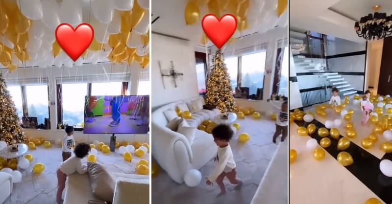 Bebés de Ronaldo brincam no meio de balões enquanto Georgina filma