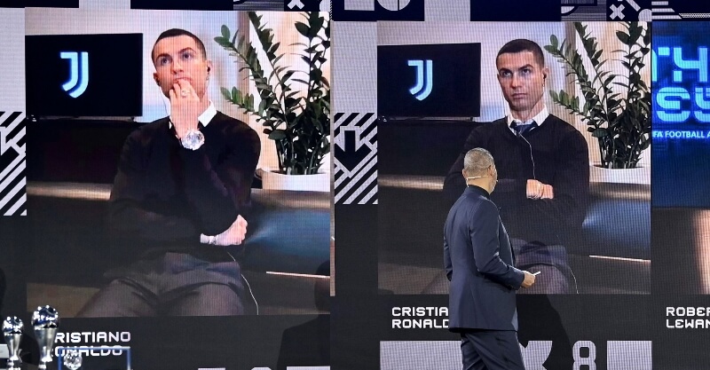 A reação de Cristiano Ronaldo ao ver Lewandowski conquistar o prémio The Best