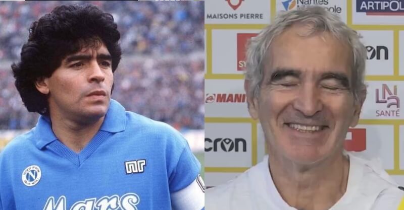 Diego Maradona e Raymond Domenech, treinador do Nantes