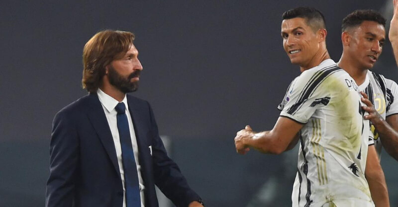 Cristiano Ronaldo e Andrea Pirlo após um jogo da Juventus
