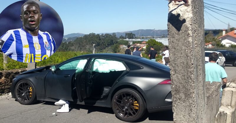 Carro de Malang Sarr, jogador do FC Porto, após acidente de viação