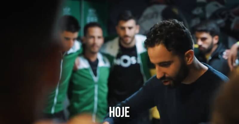 Rúben Amorim em discurso ao plantel do Sporting antes de ser campeão