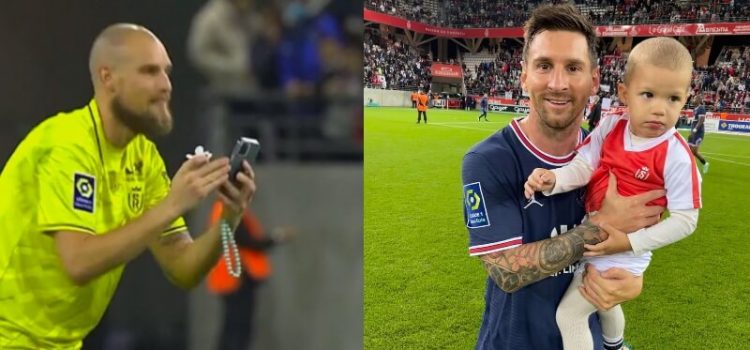 Guarda-redes do Reims pede a Lionel Messi para tirar uma foto com o seu filho