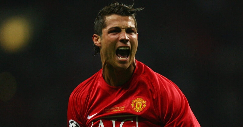 Ronaldo celebra golo nos tempos de Manchester United