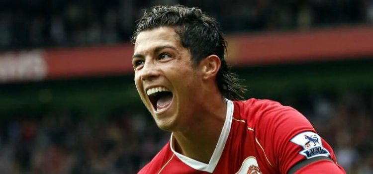 Cristiano Ronaldo festeja efusivamente um golo nos primeiros seis anos de Manchester United