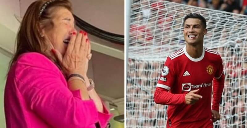 Dolores Aveiro em lágrimas após o primeiro golo de Ronaldo no regresso ao Manchester United