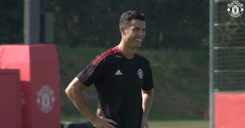 Cristiano Ronaldo no treino do Manchester United