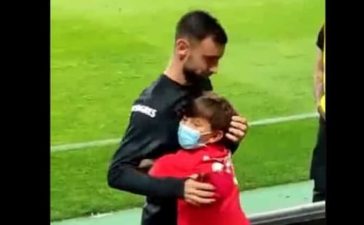 Bruno Fernandes abraça criança após o Portugal-Luxemburgo