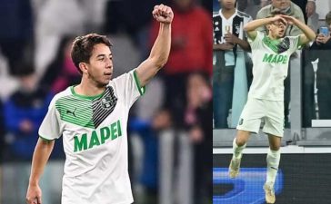 Maxime Lopez festeja golo à Juventus à Cristiano Ronaldo