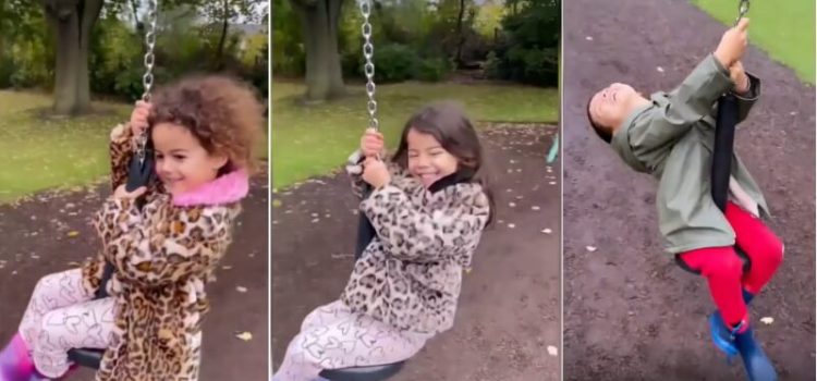 Bebés de Cristiano Ronaldo e Georgina Rodríguez a brincar no parque