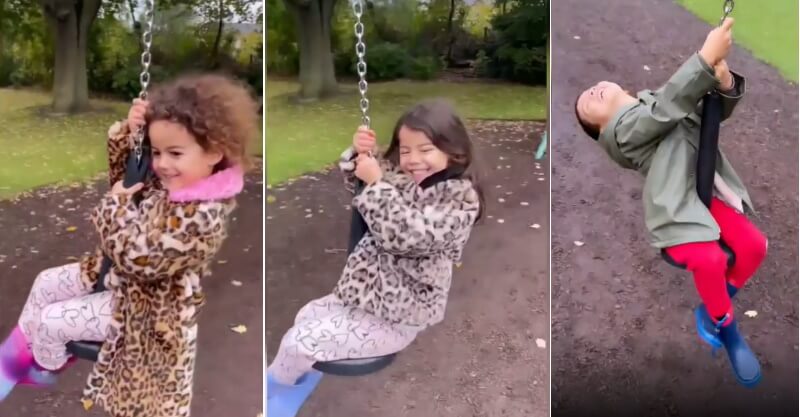 Bebés de Cristiano Ronaldo e Georgina Rodríguez a brincar no parque