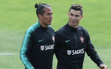 Cristiano Ronaldo e Bruno Alves no treino da Seleção Nacional