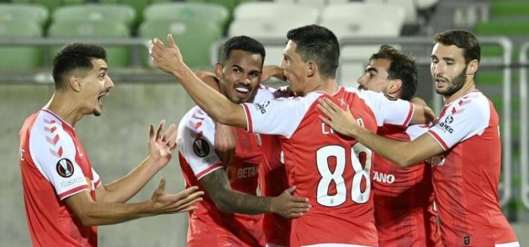 Jogadores do SC Braga festejam vitória na Liga Europa