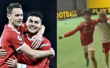 Crisitano Ronaldo e Nemanja Matic imitados pelos filhos