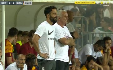 Rúben Amorim e José Mourinho à conversa no Sporting-AS Roma