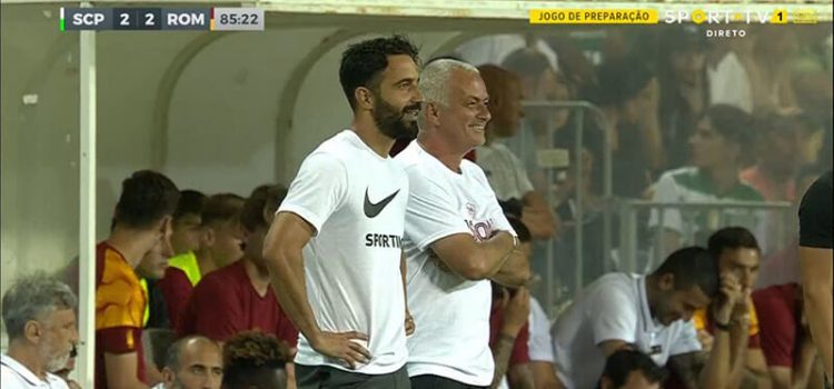 Rúben Amorim e José Mourinho à conversa no Sporting-AS Roma