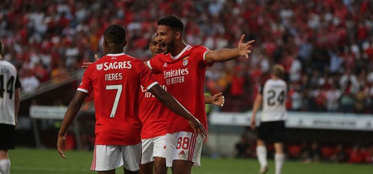 Gonçalo Ramos festeja golo ao Midtjylland pelo Benfica