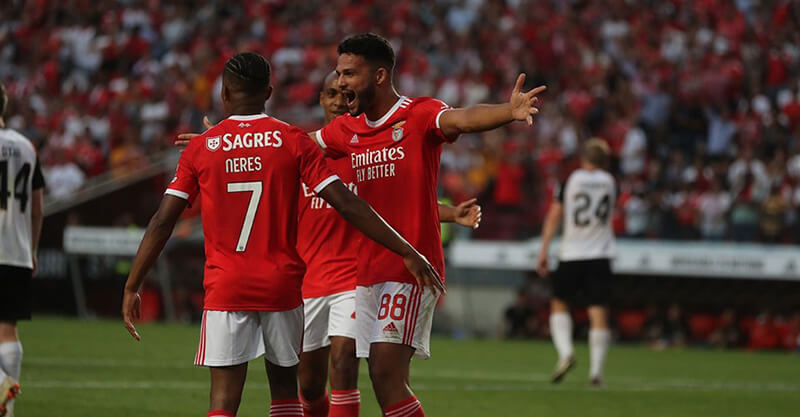 Gonçalo Ramos festeja golo ao Midtjylland pelo Benfica