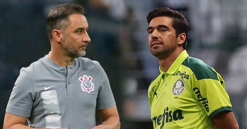 Abel Ferreira, treinador do Palmeiras, e Vítor Pereira, treinador do Corinthians