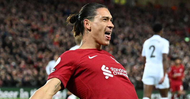 Darwin Nuñez festeja golo no Liverpool-West Ham