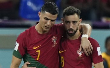 Cristiano Ronaldo e Bruno Fernandes em ação pela Seleção Nacional no Portugal-Uruguai