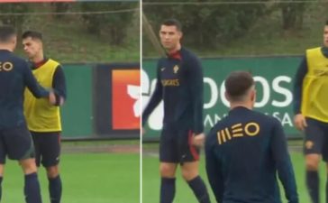 Cristiano Ronaldo e João Cancelo no treino da Seleção Nacional antes do Mundial 2022