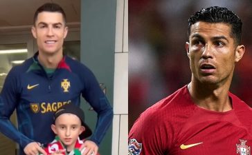 Cristiano Ronaldo com o pequeno Gonçalo, jovem com tumor no cérebro