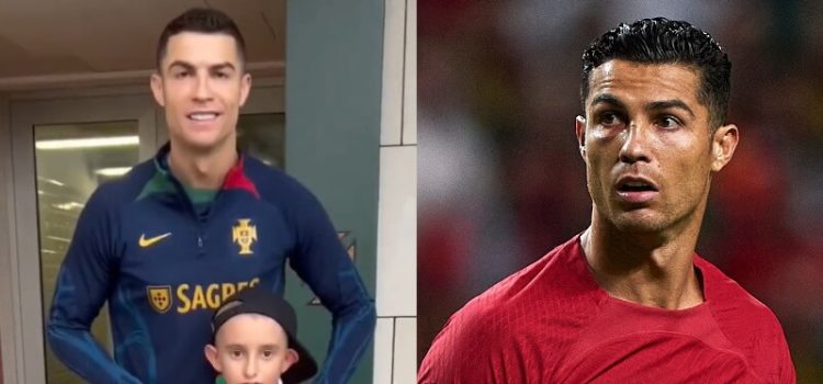 Cristiano Ronaldo com o pequeno Gonçalo, jovem com tumor no cérebro