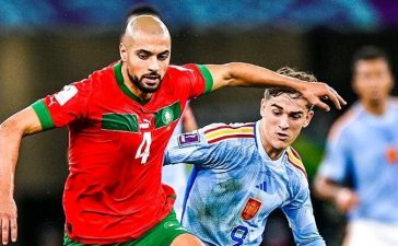 Jogo entre Espanha e Marrocos no Mundial 2022
