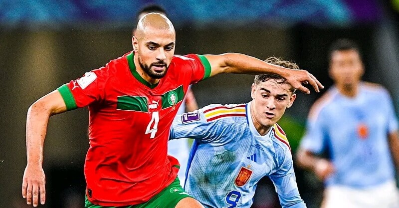 Jogo entre Espanha e Marrocos no Mundial 2022