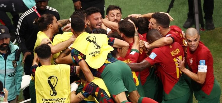 Jogadores da Seleção celebram golo de Gonçalo Ramos no Portugal-Suíça