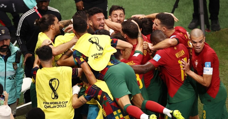 Jogadores da Seleção celebram golo de Gonçalo Ramos no Portugal-Suíça