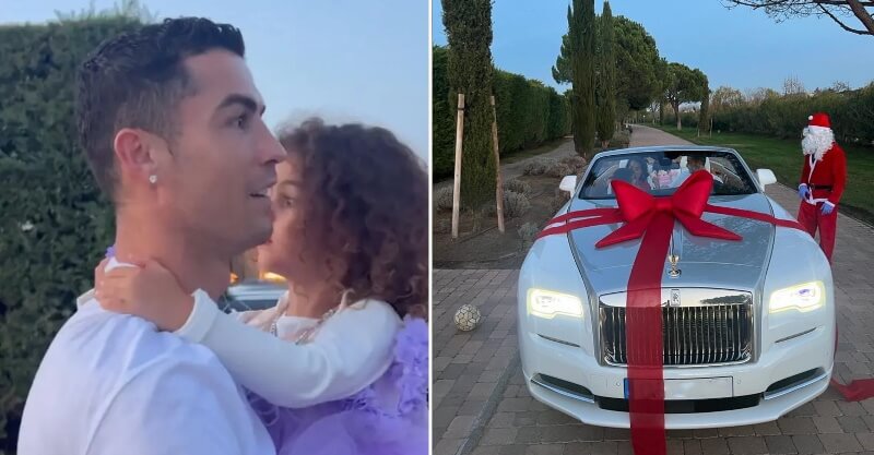 Cristiano Ronaldo e o seu Rolls Royce Dawn no Natal oferecido por Georgina Rodríguez