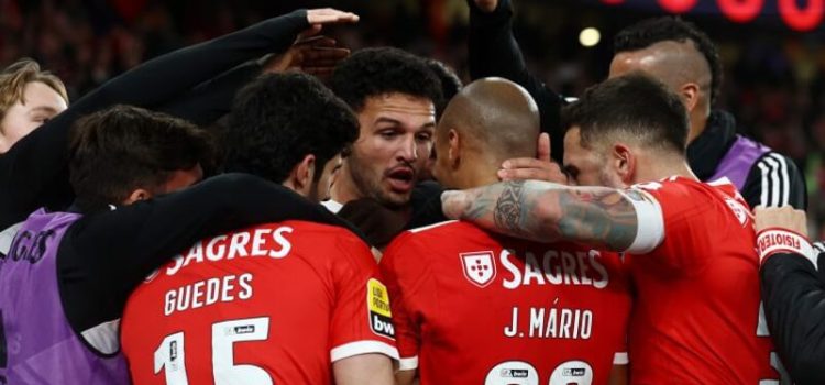 Jogadores do Benfica celebram golo de Gonçalo Ramos ao Boavista