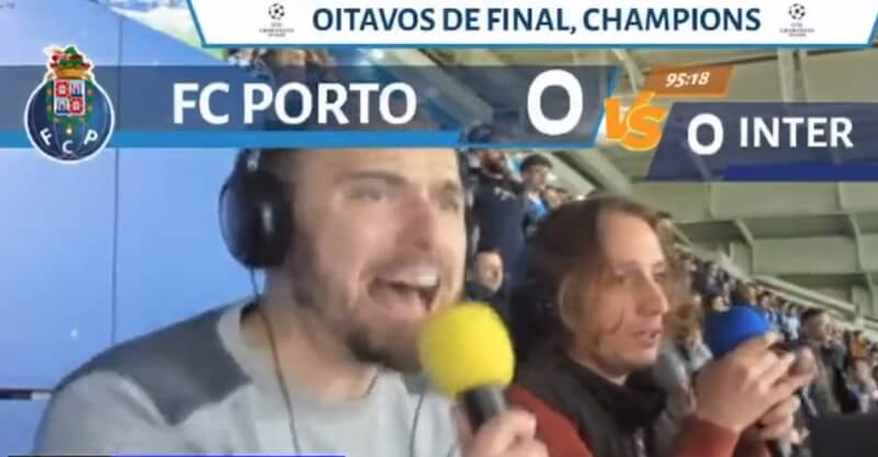 Narradores da Rádio Portuense durante o FC Porto-Inter de Milão na Liga dos Campeões