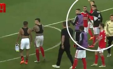 Alex Grimaldo, Lucas Veríssimo e Morato em gesto polémico no Chaves-Benfica