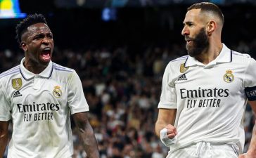 Karim Benzema e Vinicius na vitória do Real Madrid sobre o Chelsea