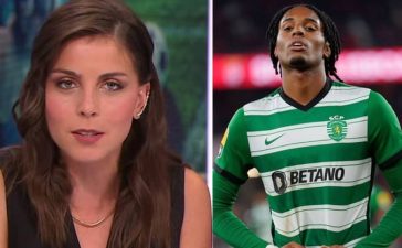 Sofia Oliveira, comentadora da CNN Portugal, e Youssef Chermiti, avançado do Sporting