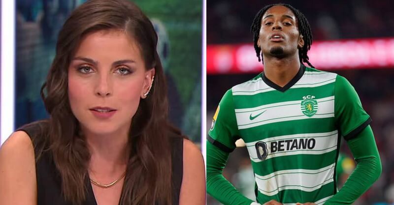 Sofia Oliveira, comentadora da CNN Portugal, e Youssef Chermiti, avançado do Sporting