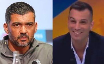 Sérgio Conceição, treinador do FC Porto, e Luís Aguilar, comentador da SIC Notícias