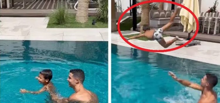 Cristiano Ronaldo na piscina com o filho Mateo