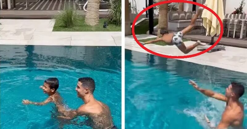 Cristiano Ronaldo na piscina com o filho Mateo