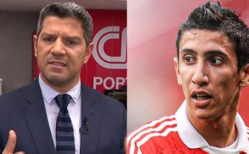 Luís Vilar, comentador da CNN Portugal, e Ángel Di Maria, jogador do Benfica.