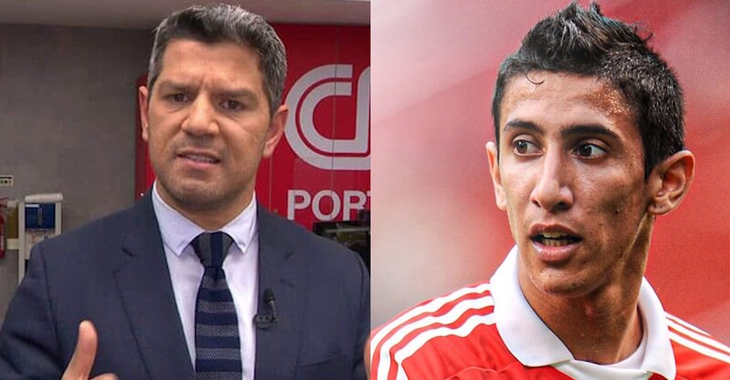 Luís Vilar, comentador da CNN Portugal, e Ángel Di Maria, jogador do Benfica.